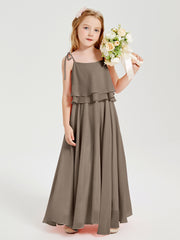 Chiffon Junior Bridesmaid Dresses Long Cascading Skirt Taupe