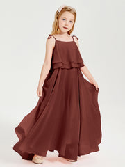 Chiffon Junior Bridesmaid Dresses Long Cascading Skirt Terracotta