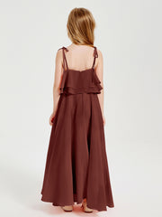 Chiffon Junior Bridesmaid Dresses Long Cascading Skirt Terracotta