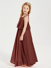Chiffon Junior Bridesmaid Dresses Long Cascading Skirt Terracotta