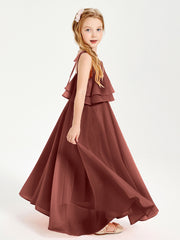 Chiffon Junior Bridesmaid Dresses Long Cascading Skirt Terracotta