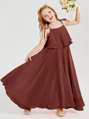 Chiffon Junior Bridesmaid Dresses Long Cascading Skirt Terracotta