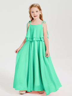 Chiffon Junior Bridesmaid Dresses Long Cascading Skirt Turquoise