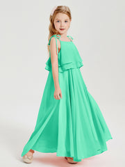 Chiffon Junior Bridesmaid Dresses Long Cascading Skirt Turquoise
