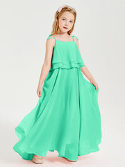 Chiffon Junior Bridesmaid Dresses Long Cascading Skirt Turquoise