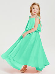 Chiffon Junior Bridesmaid Dresses Long Cascading Skirt Turquoise