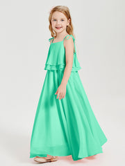 Chiffon Junior Bridesmaid Dresses Long Cascading Skirt Turquoise