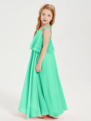 Chiffon Junior Bridesmaid Dresses Long Cascading Skirt Turquoise