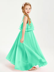 Chiffon Junior Bridesmaid Dresses Long Cascading Skirt Turquoise