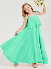 Chiffon Junior Bridesmaid Dresses Long Cascading Skirt Turquoise