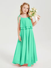 Chiffon Junior Bridesmaid Dresses Long Cascading Skirt Turquoise