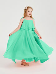 Chiffon Junior Bridesmaid Dresses Long Cascading Skirt Turquoise