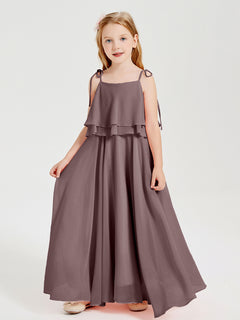 Chiffon Junior Bridesmaid Dresses Long Cascading Skirt Vintage Mauve