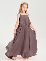 Chiffon Junior Bridesmaid Dresses Long Cascading Skirt Vintage Mauve