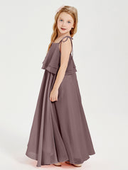 Chiffon Junior Bridesmaid Dresses Long Cascading Skirt Vintage Mauve