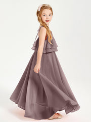Chiffon Junior Bridesmaid Dresses Long Cascading Skirt Vintage Mauve