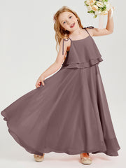 Chiffon Junior Bridesmaid Dresses Long Cascading Skirt Vintage Mauve
