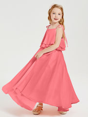 Chiffon Junior Bridesmaid Dresses Long Cascading Skirt Watermelon