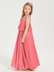 Chiffon Junior Bridesmaid Dresses Long Cascading Skirt Watermelon
