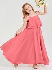 Chiffon Junior Bridesmaid Dresses Long Cascading Skirt Watermelon