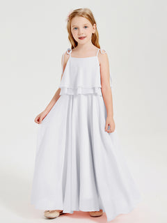 Chiffon Junior Bridesmaid Dresses Long Cascading Skirt White