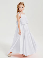 Chiffon Junior Bridesmaid Dresses Long Cascading Skirt White