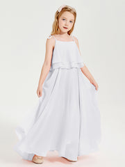 Chiffon Junior Bridesmaid Dresses Long Cascading Skirt White
