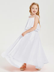 Chiffon Junior Bridesmaid Dresses Long Cascading Skirt White
