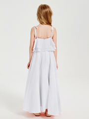 Chiffon Junior Bridesmaid Dresses Long Cascading Skirt White