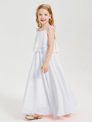 Chiffon Junior Bridesmaid Dresses Long Cascading Skirt White