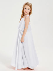 Chiffon Junior Bridesmaid Dresses Long Cascading Skirt White