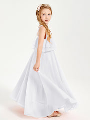 Chiffon Junior Bridesmaid Dresses Long Cascading Skirt White