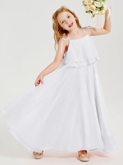 Chiffon Junior Bridesmaid Dresses Long Cascading Skirt White
