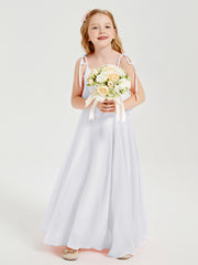Chiffon Junior Bridesmaid Dresses Long Cascading Skirt White