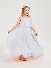 Chiffon Junior Bridesmaid Dresses Long Cascading Skirt White