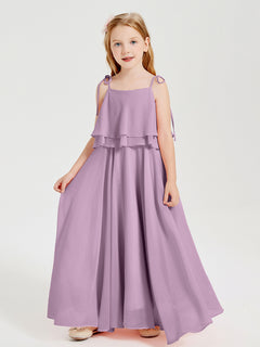 Chiffon Junior Bridesmaid Dresses Long Cascading Skirt Wisteria