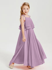 Chiffon Junior Bridesmaid Dresses Long Cascading Skirt Wisteria