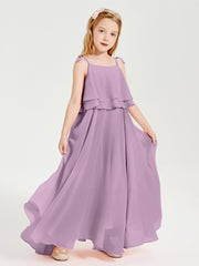 Chiffon Junior Bridesmaid Dresses Long Cascading Skirt Wisteria