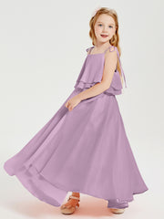 Chiffon Junior Bridesmaid Dresses Long Cascading Skirt Wisteria