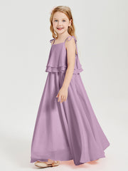Chiffon Junior Bridesmaid Dresses Long Cascading Skirt Wisteria