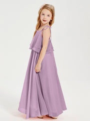 Chiffon Junior Bridesmaid Dresses Long Cascading Skirt Wisteria
