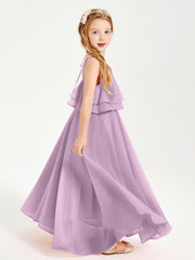 Chiffon Junior Bridesmaid Dresses Long Cascading Skirt Wisteria