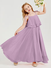 Chiffon Junior Bridesmaid Dresses Long Cascading Skirt Wisteria