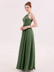 Halter Maxi Chiffon Dress For BRIDESMAIDS Olive Green