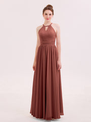 Halter Maxi Chiffon Dress For BRIDESMAIDS Terracotta