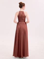 Halter Maxi Chiffon Dress For BRIDESMAIDS Terracotta