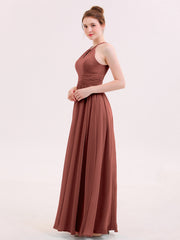 Halter Maxi Chiffon Dress For BRIDESMAIDS Terracotta