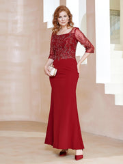 Square Neckline Floor-Length Dress With Sequins Burgundy