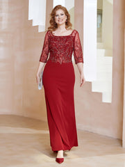 Square Neckline Floor-Length Dress With Sequins Burgundy Plus Size