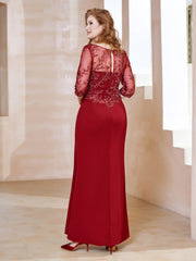 Square Neckline Floor-Length Dress With Sequins Burgundy Plus Size